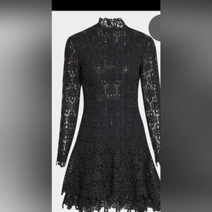 H&M Black Lace High-Neck Long-Sleeve Dress
